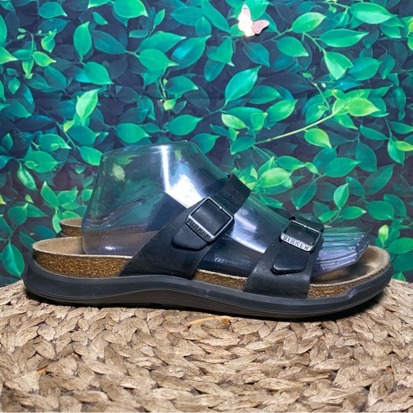 Birkenstock double strap black leather sandals